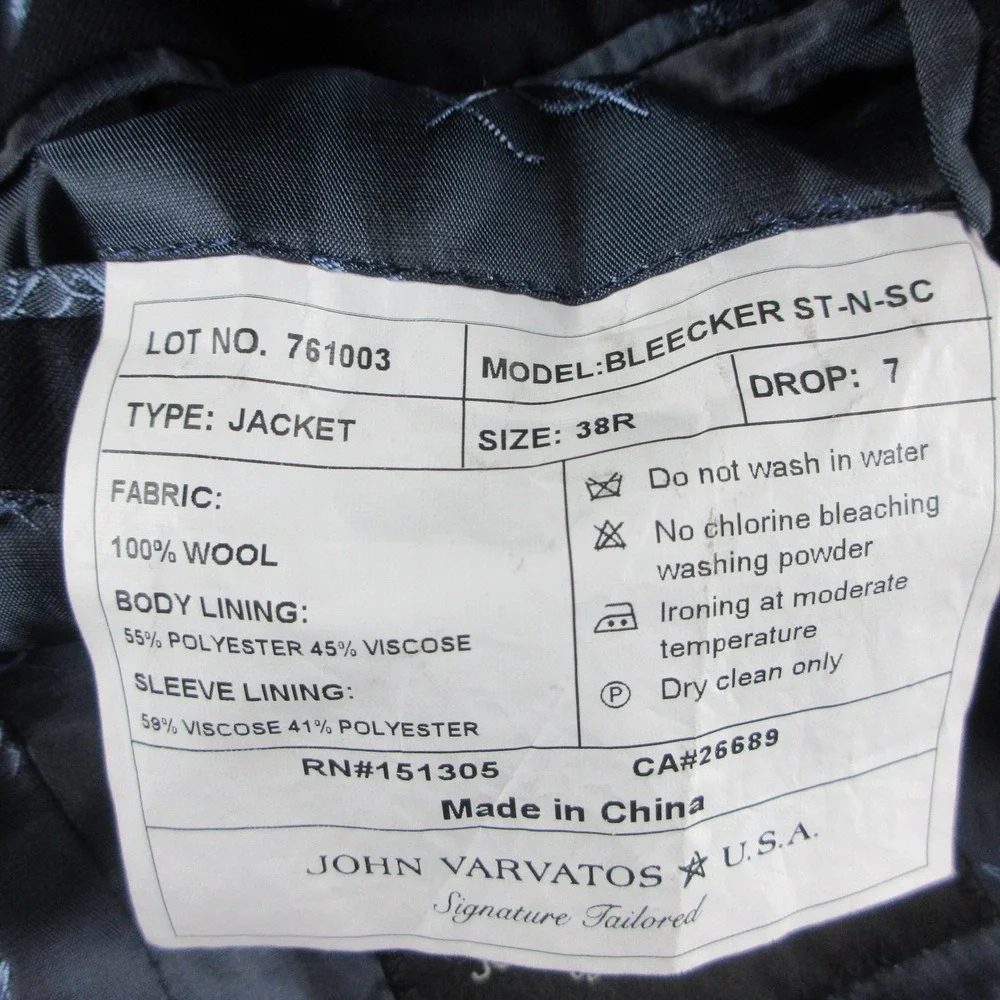 John Varvatos U.S.A. Blazer Mens 38R Blue Wool Bleecker Sport Coat Jacket